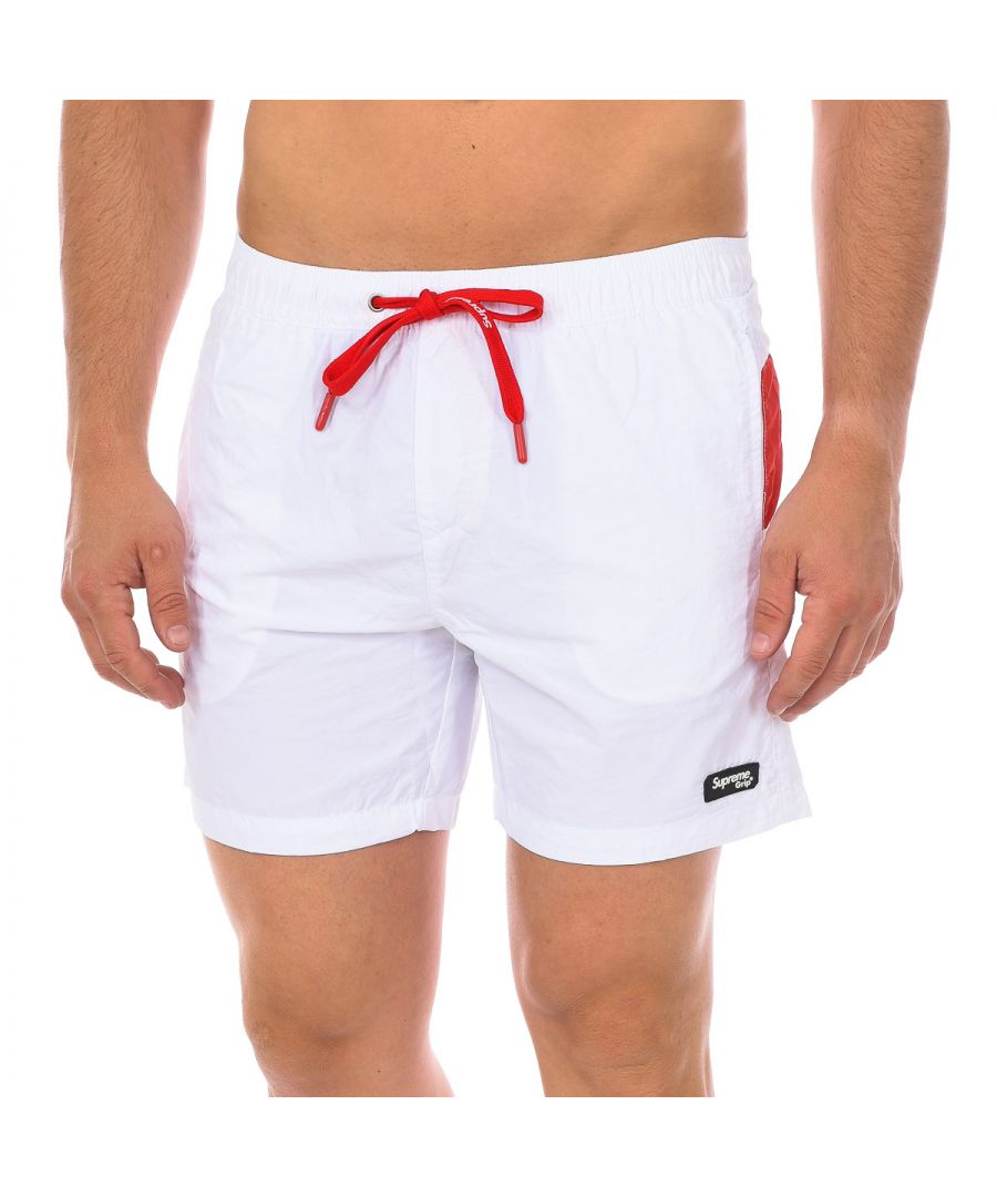 Supreme Mens Caicos Print Boxer Swimsuit CM-30055-BP - White Polyamide - Size X-Large