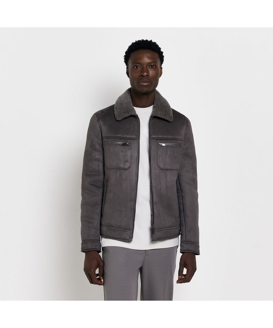 >Brand: River Island>Gender: Men>Type: Jacket>Style: Overcoat>Outer Shell Material: Polyester>Neckline: Collared>Sleeve Length: Long Sleeve>Occasion: Casual>Closure: Zip>Size Type: Regular>Fit: Regular