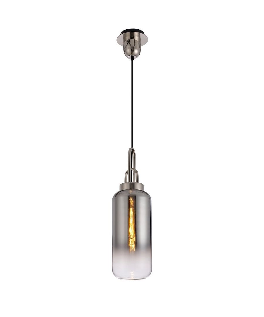 Image for 1 Light Ceiling Pendant E27 With 30cm Cylinder Glass, Polished Nickel, Matt Black, Smoked, Clear