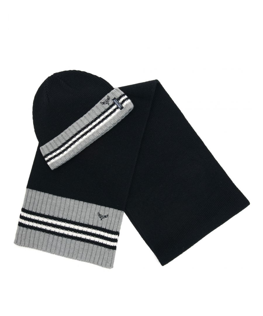 Keep warm this season with this knitted hat and scarf set from Threadbare. It features stripe detail on the scarf and hat and embroidered logos. Other styles available.