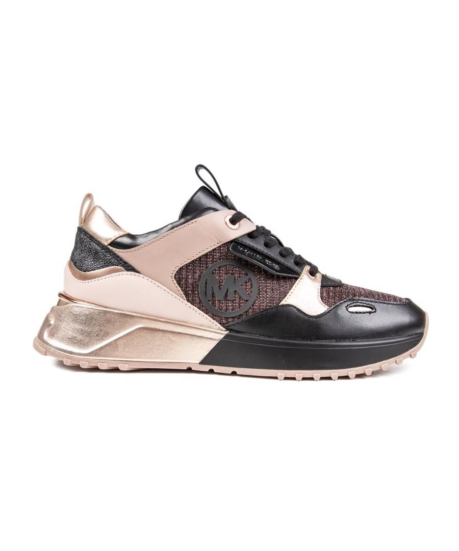 This Michael Kors Theo Trainer Is The Ultimate In Stylish Comfort. Featuring A Black, Pink And Bronze Mixed Upper, With An Eye-catching Design, These Designer Shoes Have Beautiful Branded Details And A Signature Mk Logo For A Stand Out Smart-casual Fashion Look.