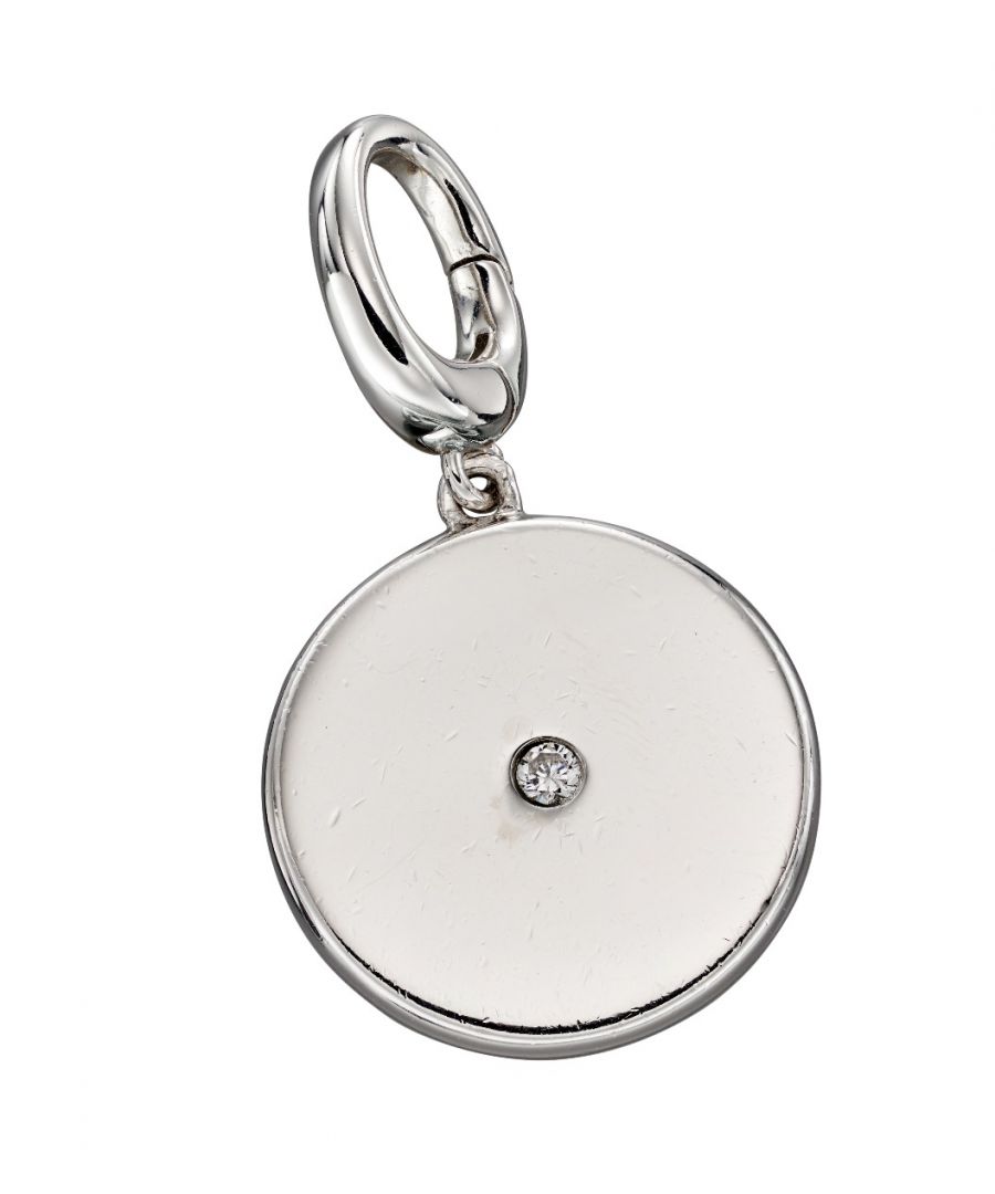 Image for Fiorelli Silver Womens 925 Sterling Silver Cubic Zirconia Bigger Round Disc Spring Catch Charm