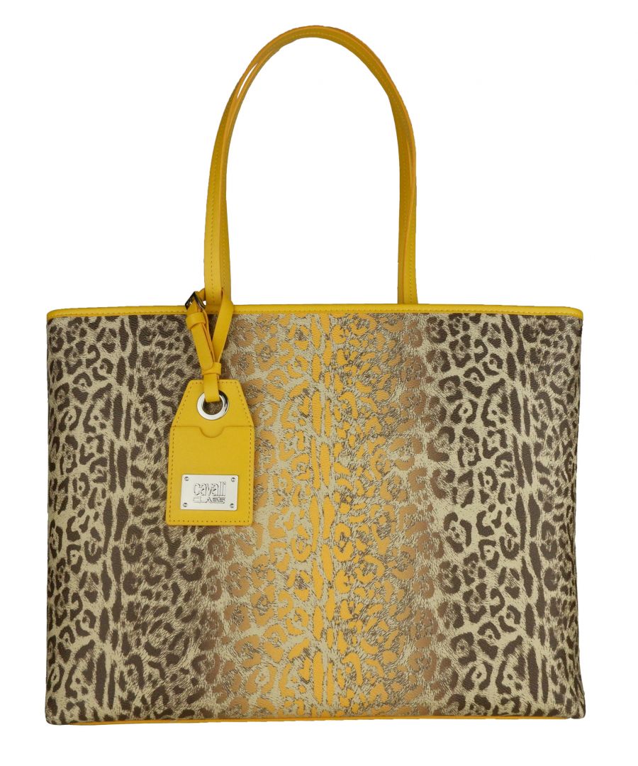 Roberto Cavalli Class WoMens Yellow Pvc Leopard Texture Shopping Handbag - Multicolour - One Size