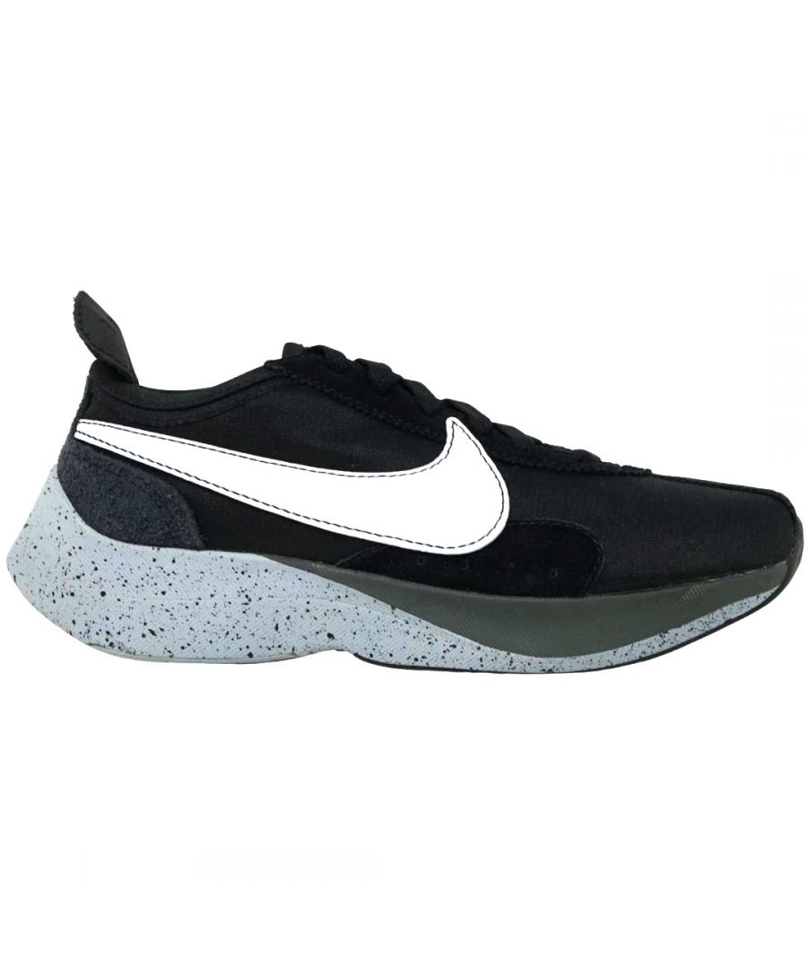 Nike Moon Racer Black Sneakers. Black Nike Sneakers. Style: AQ4121 001. Chunky Sole and Cushlon Foam For Increased Comfort And Support. Lace Fasten Trainers. Branding On Side Of Shoe And Tongue