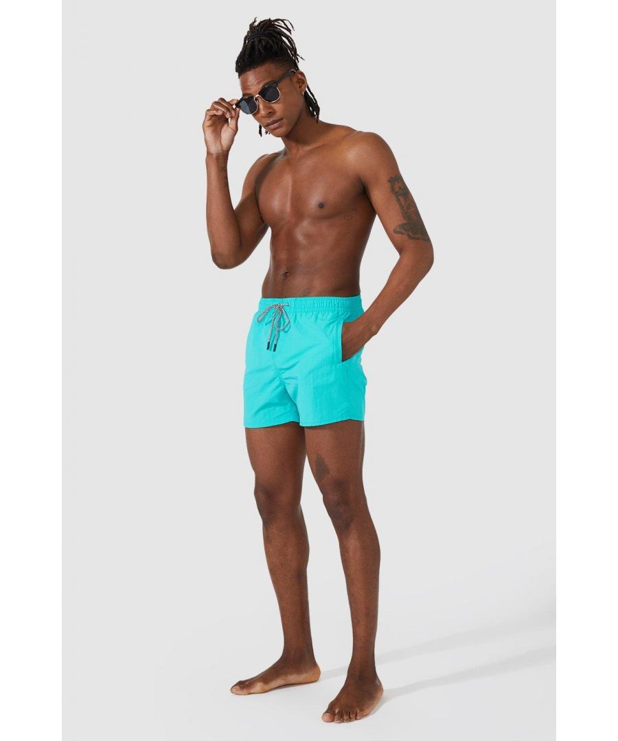 Secret Label Mens Plain Swim Shorts - Turquoise Nylon - Size Small