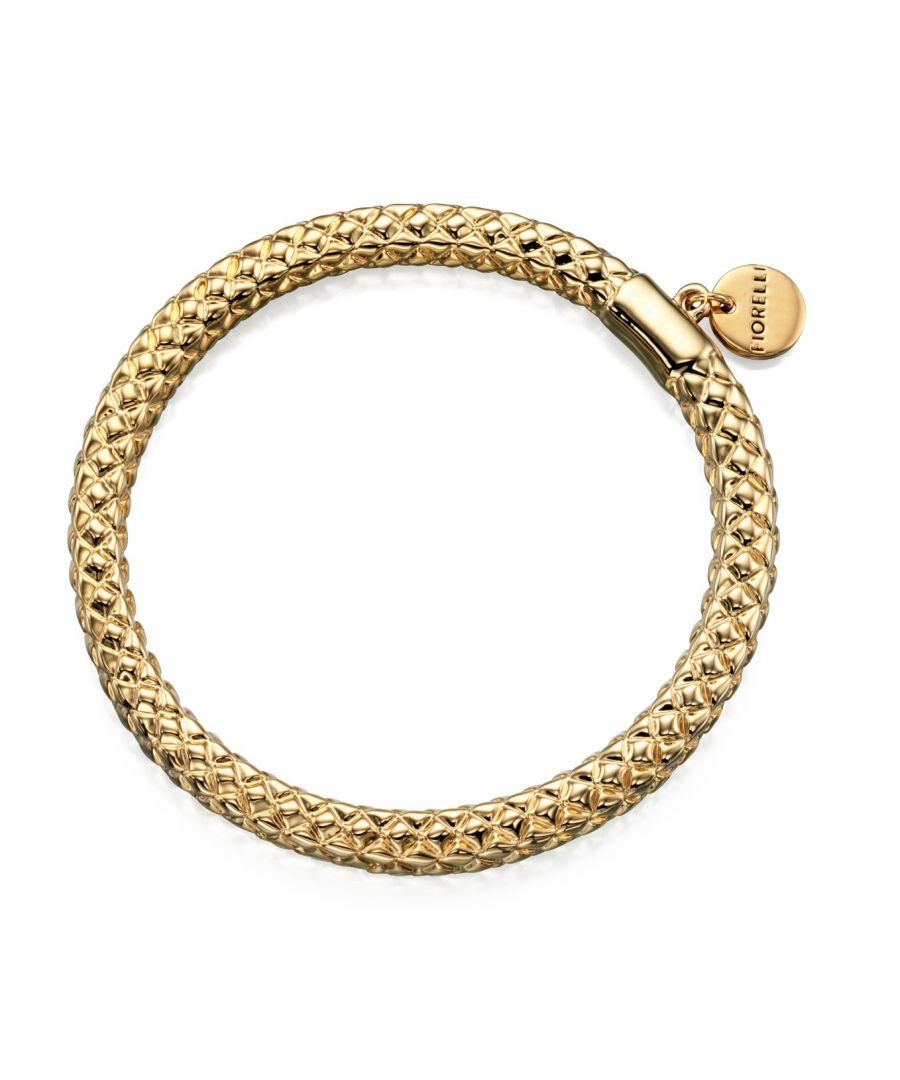 Fiorelli Fashion Gold Plated Disc Charm Bangle<li>Design: Gold Plated Disc Charm Bangle<li>Composition: Made of alloy with imitation gold plating and a modern polished finish.<li>Item weight: 42.16g<li>Fitting: This bracelet is a fixed size of diameter 65mm<li>Packaging: This item comes complete with a branded presentation pouch and pillow pack box which are ideal for gifting.
