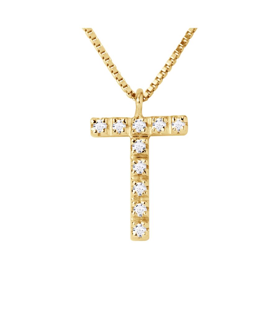 Ketting Diamonds 0.05 cts - Letter T - Quality HSi (Color H - Quality Si1) - Grootte Glossy - Serti Claws - Yellow Gold 750 duizendste (18K) - Chain Venetiaanse Lengte 42 cm - 2 jaar garantie op fabricagefouten - Geleverd in haar zaak met een certificaat van echtheid en een Internationale Garantie - Al onze juwelen zijn gemaakt in Frankrijk.