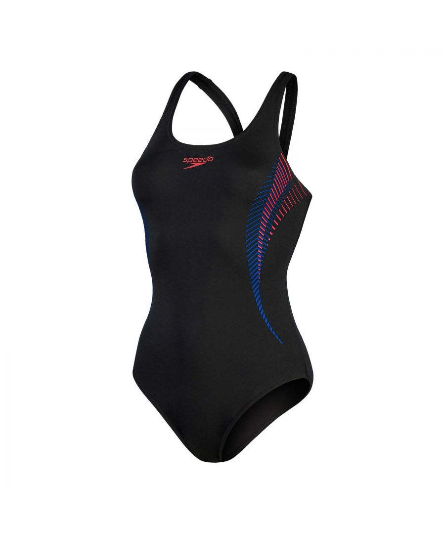 Speedo Womenss Placement Muscleback Swimsuit in Black Red - Size 14 UK