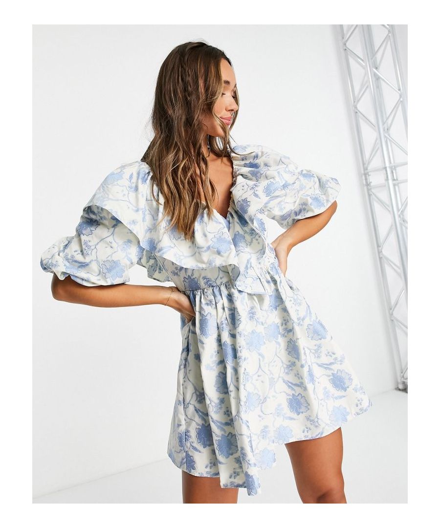Mini dress by ASOS EDITION All dressed up Floral print V-neck Ruffle detail Puff sleeves Regular fit Sold by Asos