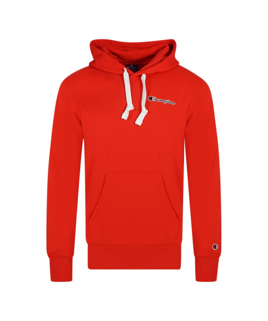 Champion Kleine Borst Logo Rode Hoodie. Kampioen rode hoodie. Elastische mouwuiteinden en taille, capuchon met trekkoord. Voorzakken. 67% katoen 33% polyester. Stijlcode: 215930 RS041