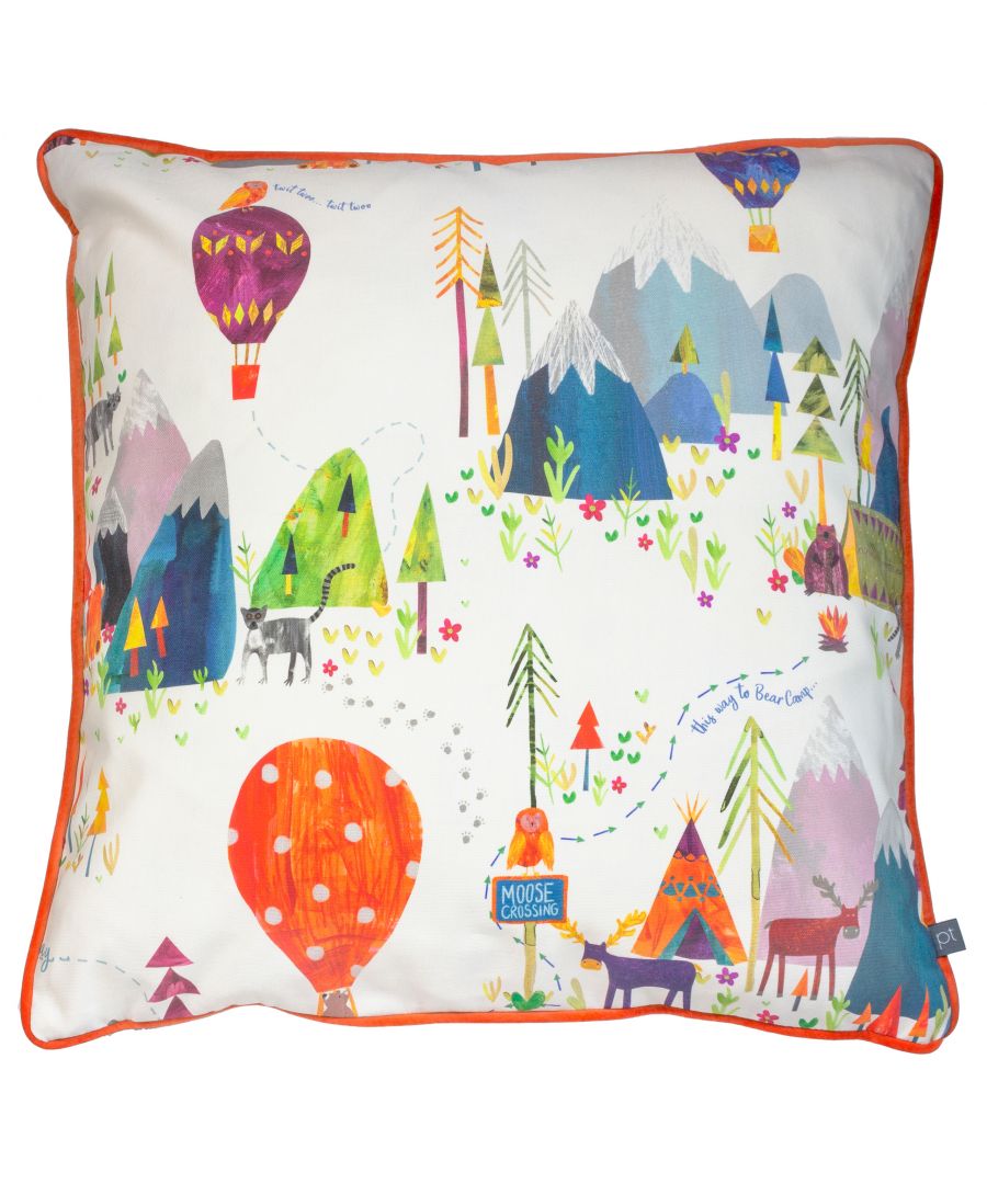 Bring a playful touch to your home, with the Away We Go cushion. An artistic, bold print of quirky foxes and bears amongst the misty moutains and hot air balloons soaring in the sky. Finished off with a soft velvet reverse, to make it the perfect finishing touch to any room in your home. Dry clean only.