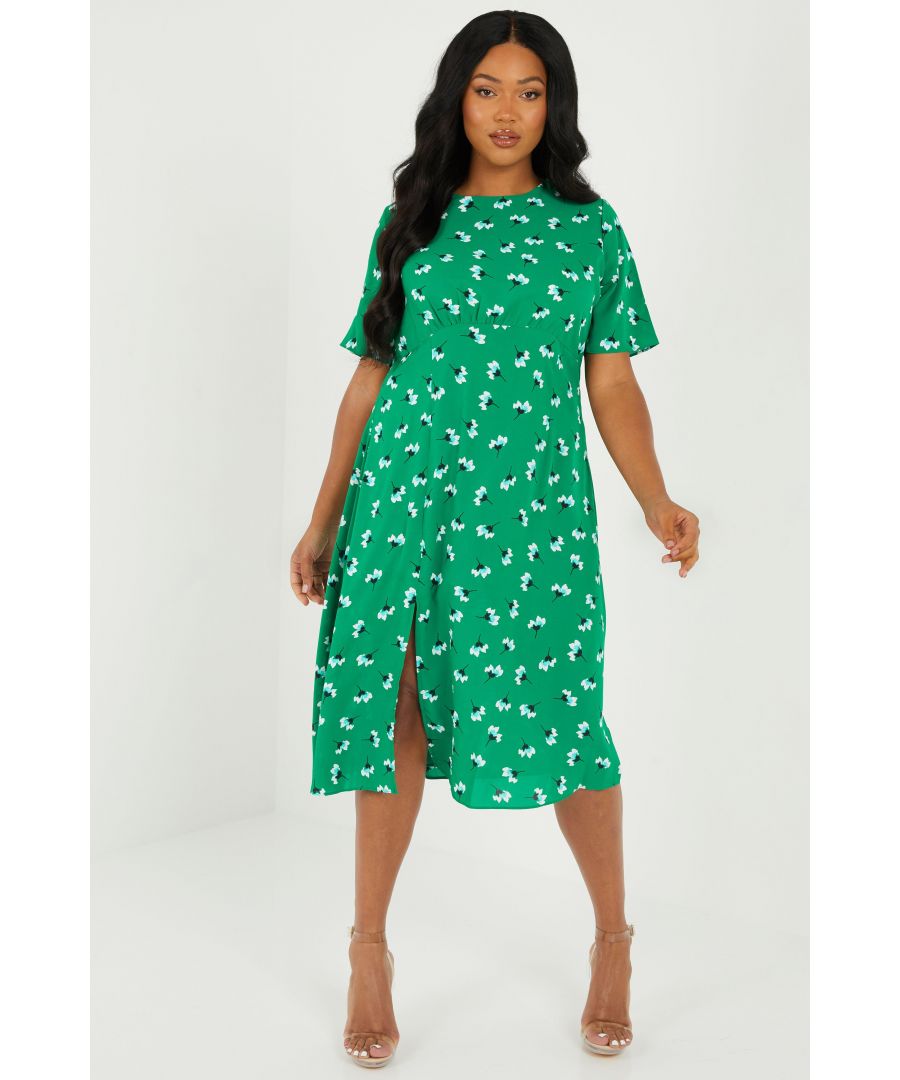 Image for Curve Green Floral Midi Dress