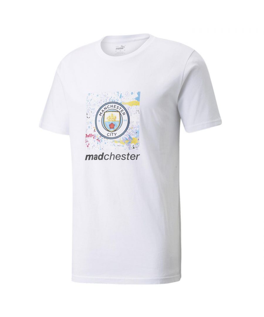Puma Mens Manchester City Fc Graphic T-Shirt Top - White - Size Small