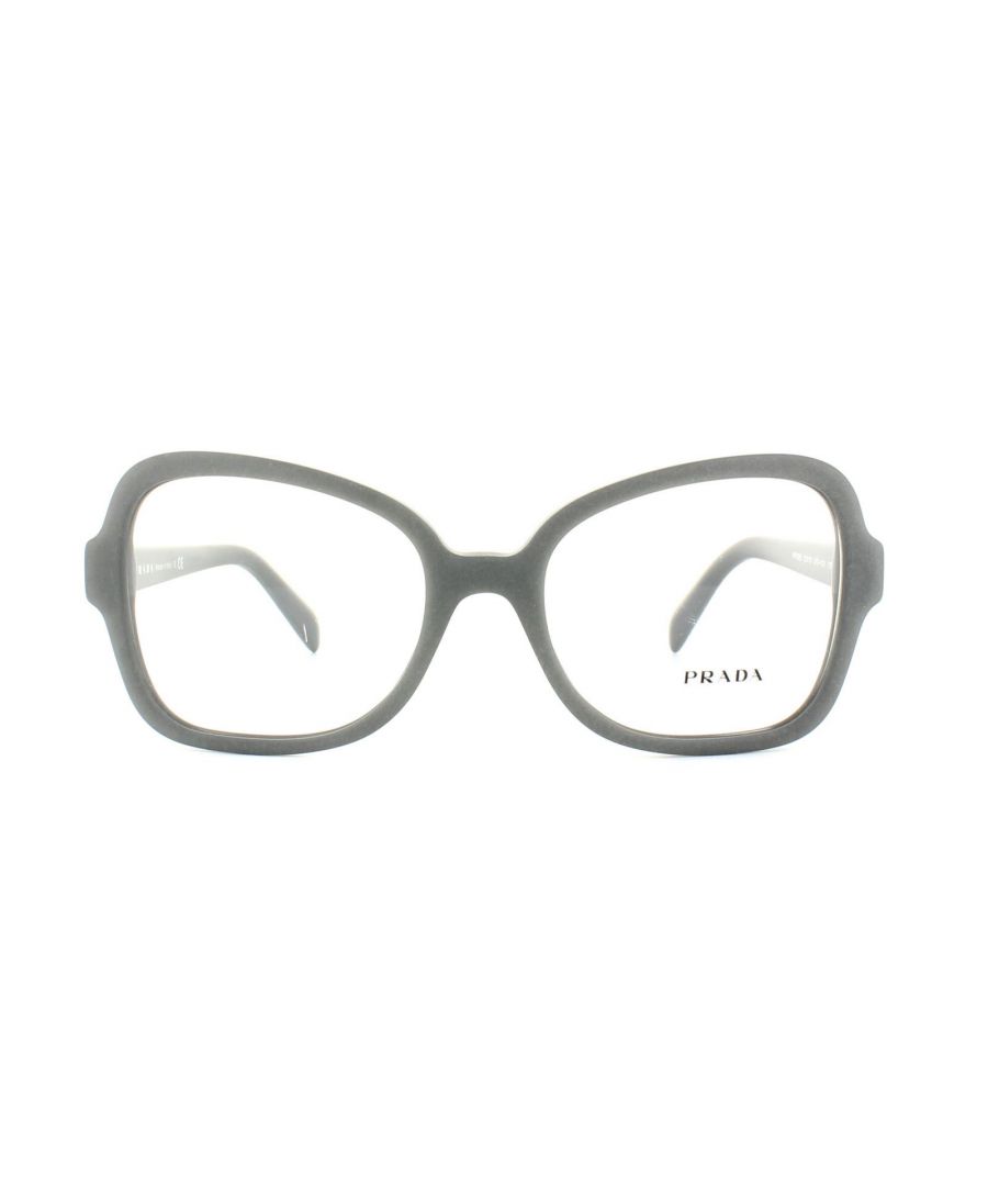 Prada PR 25SV glasses frames have a Matt Grey frame which is made of plastic and has a Butterfly shape and are for Women