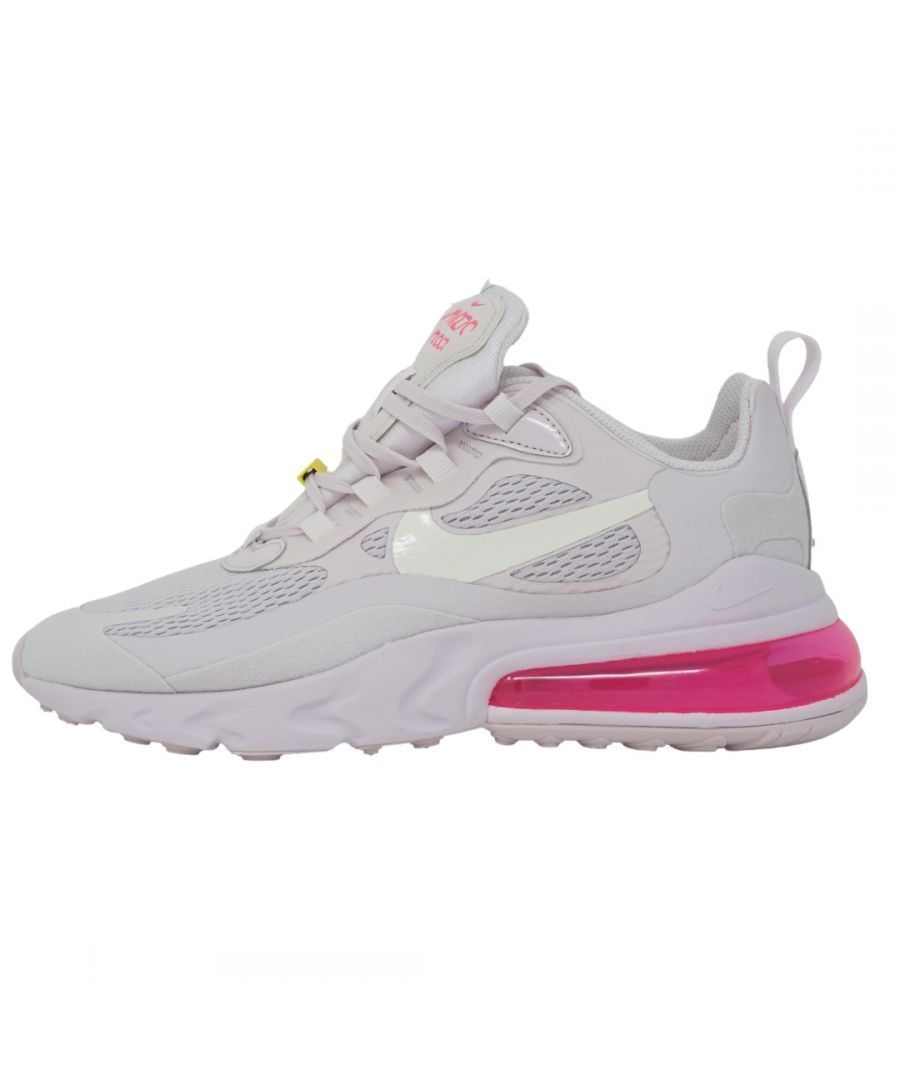 Nike Air Max 270 React CZ0374 500 Womens Trainers. Pink Nike Trainers. Lace Up. Rubber Sole. Foam insole. Rubber and Textile Upper