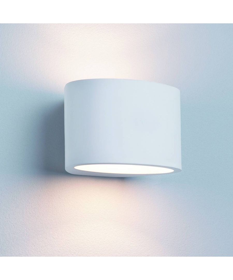 This wall light is a modern design simple white plaster oval fitting. Simple and subtle yet modern it is a sure way to enhance the setting of your choice. | Finish: Paintable | Material: Plaster | IP Rating: IP20 | Height (cm): 12 | Width (cm): 20 | Projection (cm): 0.8 | No. of Lights: 1 | Lamp Type: G9 | Wattage (max): 33 | Weight (kg): 0.8 | Class: 1 (Earthed)