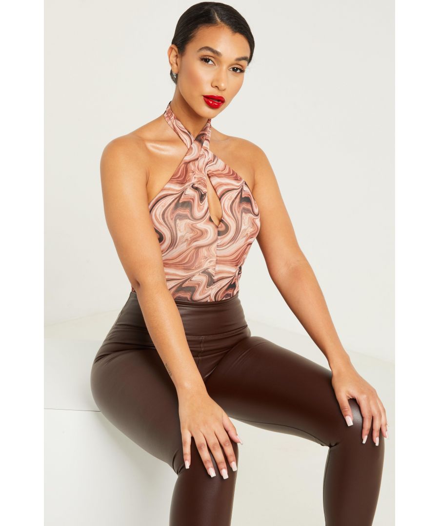 Image for Brown Marble Print Halterneck Bodysuit