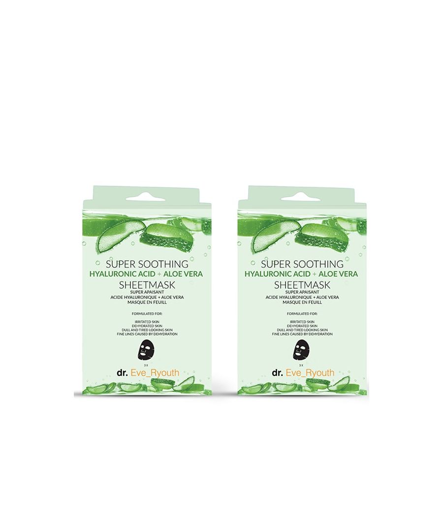Super soothing Hyaluronic acid  Aloe Vera sheet Mask  x2.Hyaluronic Acid + Aloe Vera sheet masks are specially\nformulated to make the skin look and feel hydrated,\nnourished and more awake. With added Hydrolyzed\nCollagen, the skin feels plumper with a youthful glow.