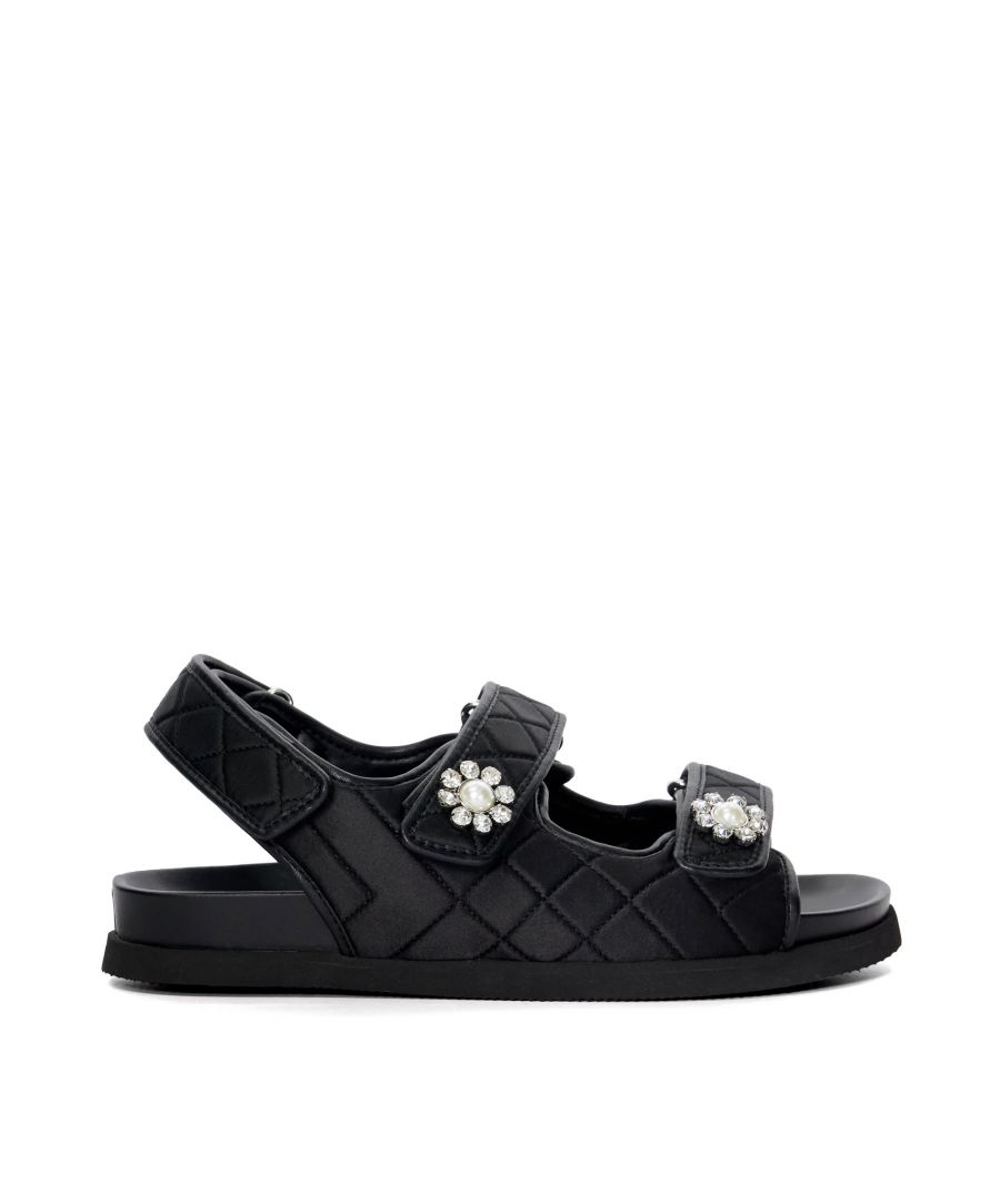 Dune London Womens Ladies Lamara - Double Strap Embellished Sandals - Black Satin - Size UK 4