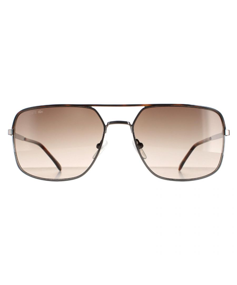 Lacoste Aviator Mens Grey Grey Gradient L227S  L227S are a stylish aviator style crafted from lightweight metal. The silicone nose pads and plastic temple tips ensure all day comfort. Lacoste's emblem features on the slender temples for brand authenticity.