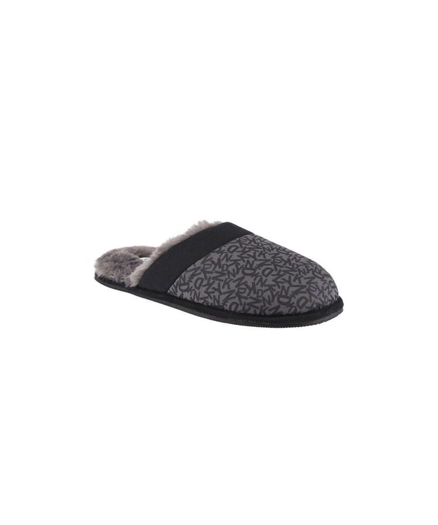 DKNY Mens Belatrx Slippers in Black Grey Textile - Size UK 9