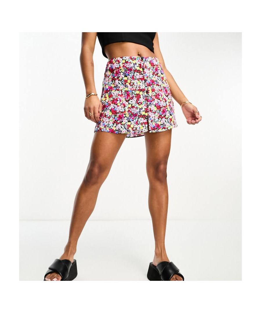Asos Petite Womens Design Button Through Mini Skirt In Ditsy Floral-Multi - Multicolour - Size 8 Uk