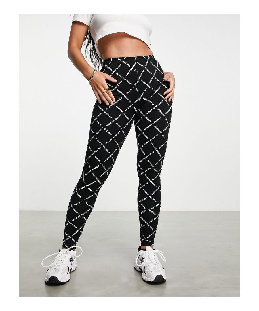 Leggings by ASOS DESIGN All-over logo print High rise Elasticated waist Bodycon fit  Sold By: Asos