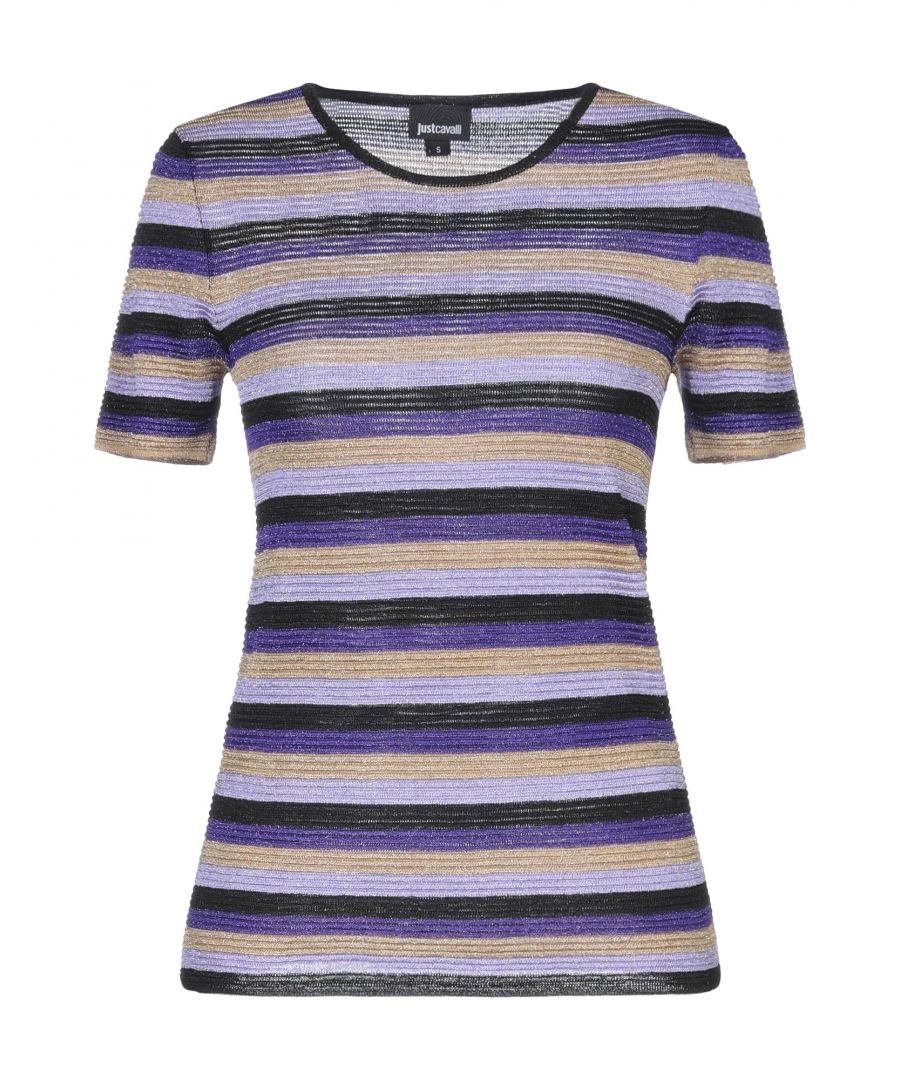 knitted, lamé, no appliqués, stripes, round collar, lightweight knitted, short sleeves, no pockets
