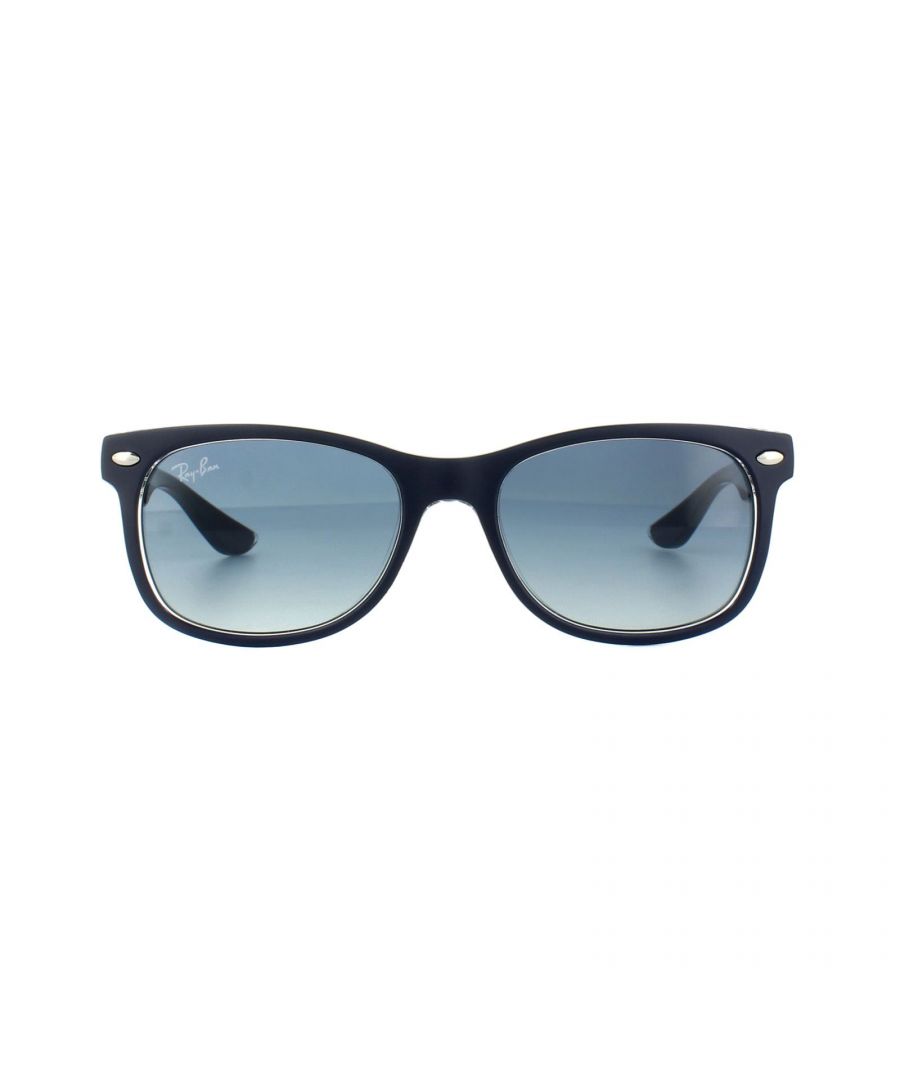 Ray-Ban Junior Sunglasses New Wayfarer 9052S 70234L Matt Blue Crystal Blue Gradient is a perfect version of the wayfarer for kids or even those with small faces. All the classic features are there in a mini-version of the all time classic sunglass which the kids with even recognise as a style worn by pop and movie stars worldwide.