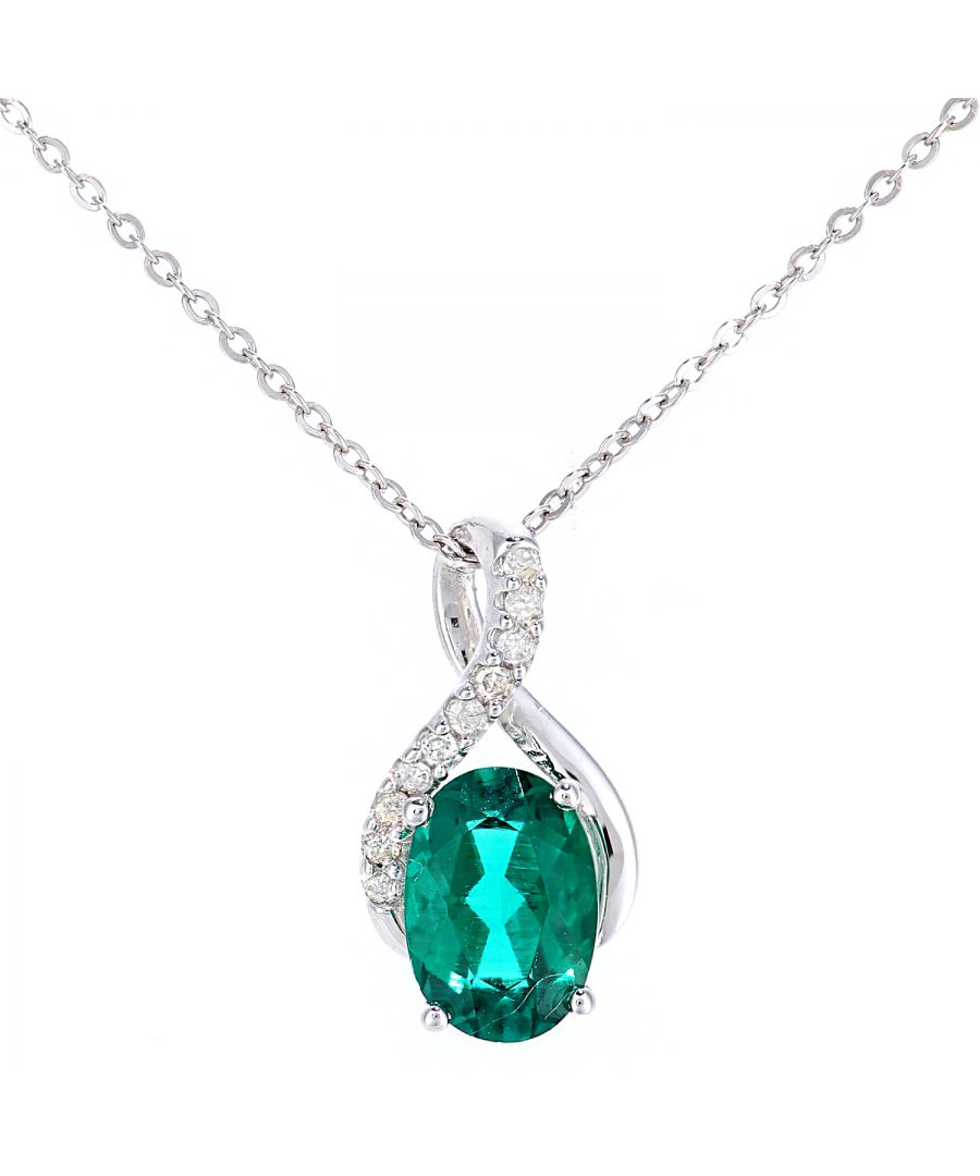 Image for 9ct White Gold 0.7ct Created Emerald and 0.04ct Diamond Pendant