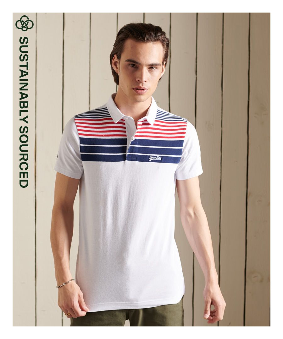 Superdry Mens Organic Cotton Academy Stripe Polo Shirt - White - Size Large
