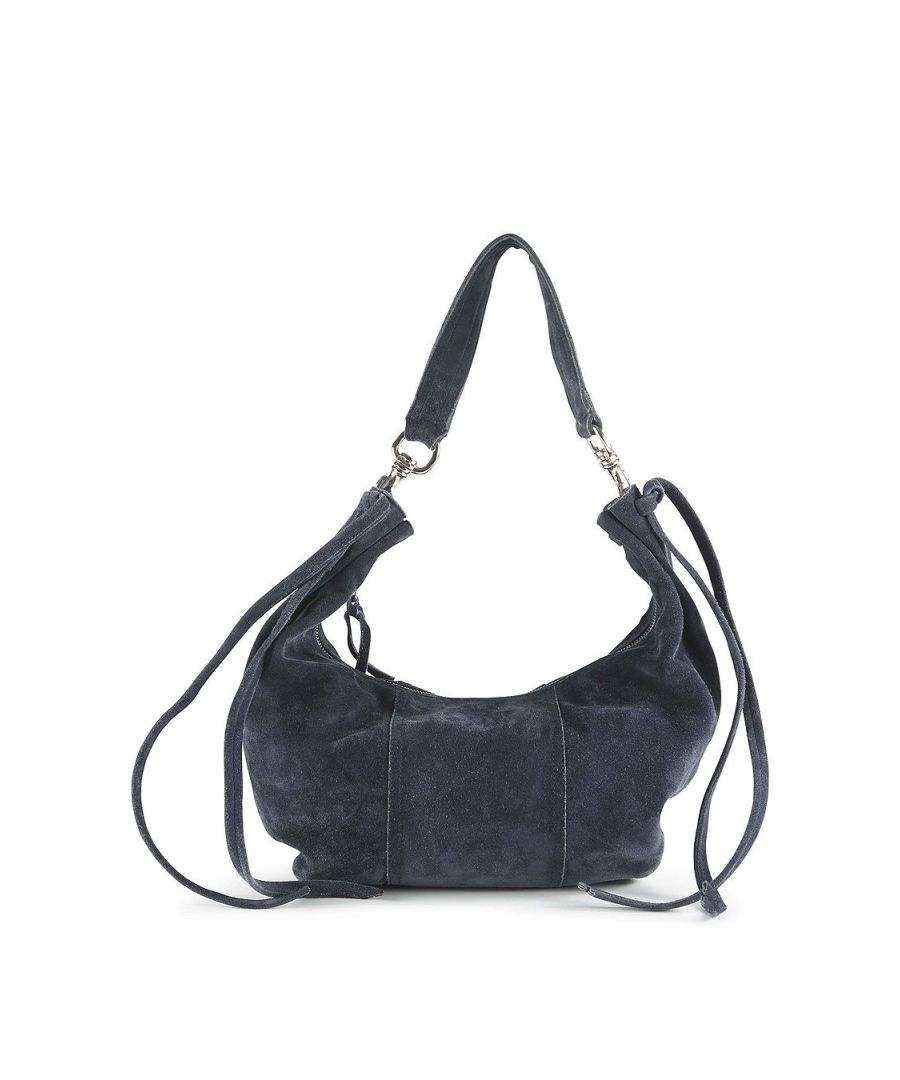VINTAGE, RRP AS NEW\nThis Miu Miu hobo bag is crafted from navy blue suede. It features a detachable single flat handle, sides tassels, top zipper closure, navy blue nylon lined interior with one zip pocket, and silver tone hardware. The bag is in gently loved condition. The suede shows minor signs of wear throughout the exterior including the handle and zipper pull-tab. The handle edges and bottom corners are slightly scuffed and show minor discoloration. The interior has makeup stains.\nMiu Miu Miu Miu Navy Blue Suede Crescent Hobo Bag\nColor: blue | navy blue\nMaterial: Suede\nCondition: gently loved\nSize: One Size \nSign of wear: No\nSKU: 158156 / RWB-384 / RWB-384 \nDimensions:  Length: 310 mm, Width: 110 mm, Height: 200 mm
