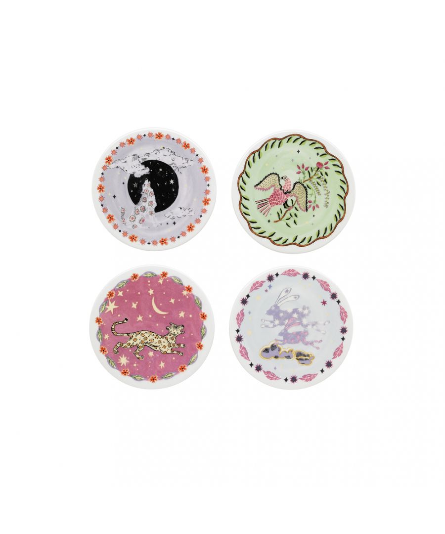 Protect your surfaces with our set of four, hand-painted Spirit Animals coasters. Each coaster has non-slip feet underneath and features our Spirited Animals inspired from ancient fables. Perfect for adding a little extra joy to drinks with your friends.