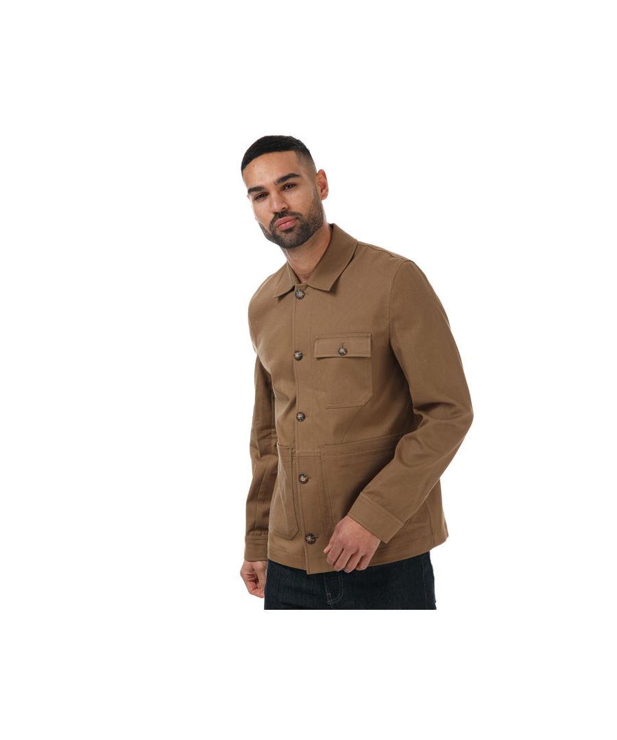 Mens Ted Baker Jealus Patchwork Utility Jacket in brown.- Shirt collar.- Long sleeves with buttoned cuffs.- Fastens with neat buttons.- Pouch pocket  on the left of the chets.- Two large pouch pockets at the waist  the right of which features one small pouch pocket within.- Regular fit.- 97% Cotton  3% Elastane. Machine washable. - Ref: 253713BROWN