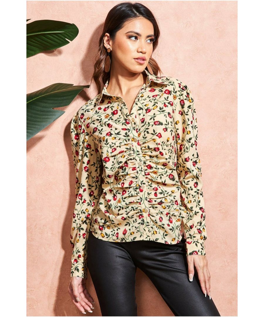 City Goddess Womens Floral Print Shirt - Beige - Size 16 UK