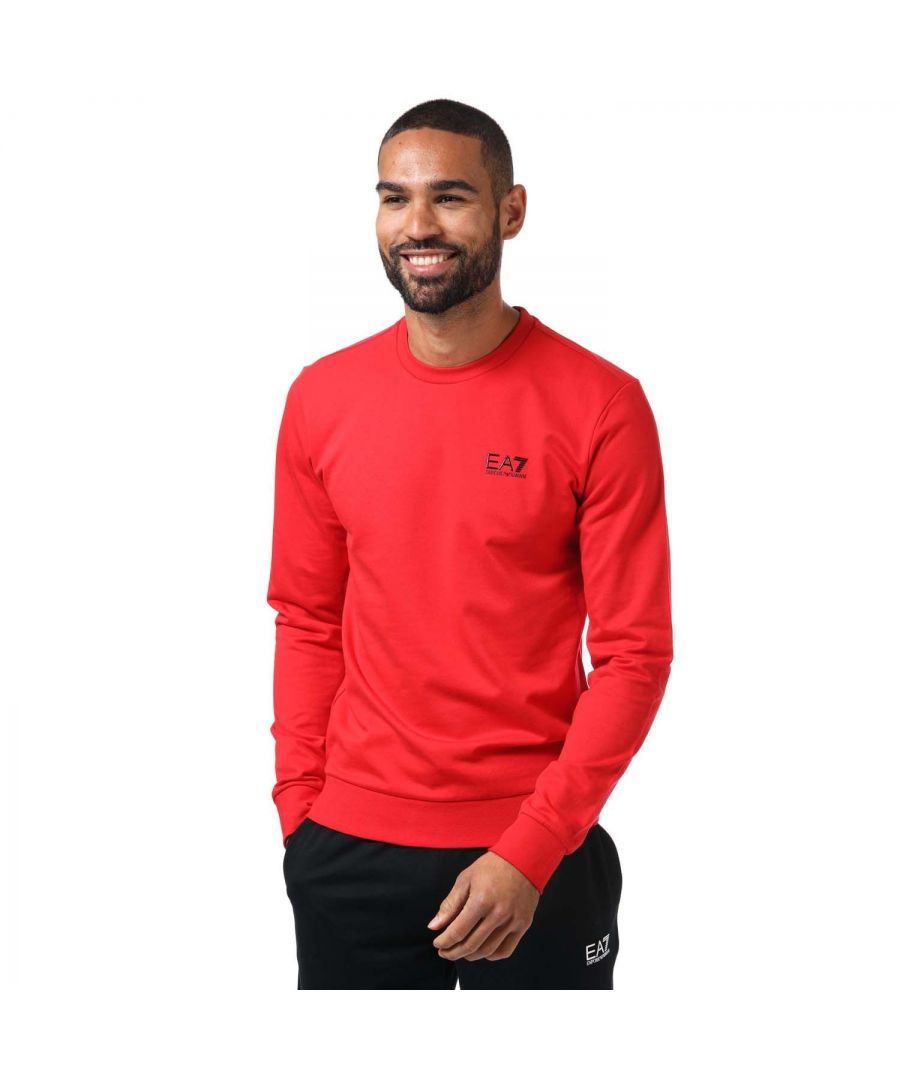 Mens Emporio Armani EA7 Sporty Cotton Sweatshirt in red.- Crew neck.- Long sleeves.- Ribbed cuffs and hem.- Brand logo.- 100% Cotton.- Ref: 8NPM52J05Z1451