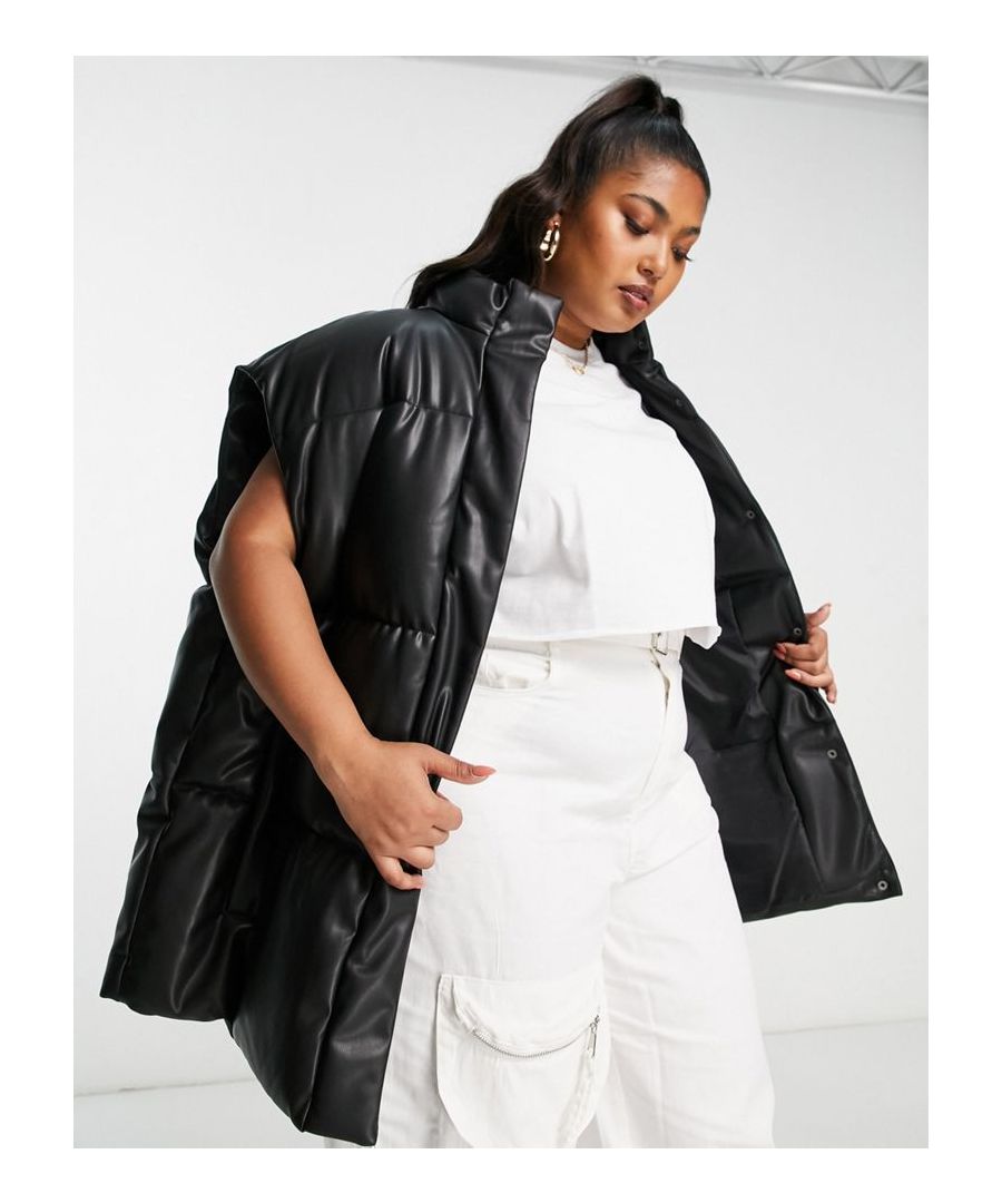 Plus-size gilet by ASOS DESIGN Layer up High collar Press-stud placket Sleeveless style Side pockets Oversized fit  Sold By: Asos