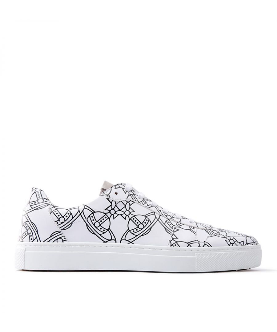 The Women\'s Apollo All Over Orb Low Top Trainers from Vivienne Westwood will add a statement touch to any outfit. Constructed from premium faux leather upon a rubber cupsole. These stylish trainers are adorned with the iconic Vivienne Westwood orb logo printed throughout for an eye-catching look. Featuring a classic low-top design and a seven-eyelet lace-up. Finished with signature Vivienne Westwood branding. Faux Leather Upper, Faux Leather Lining, Rubber Cupsole, Seven Eyelet Lace Up, Orb All Over Print, Vivienne Westwood Branding.