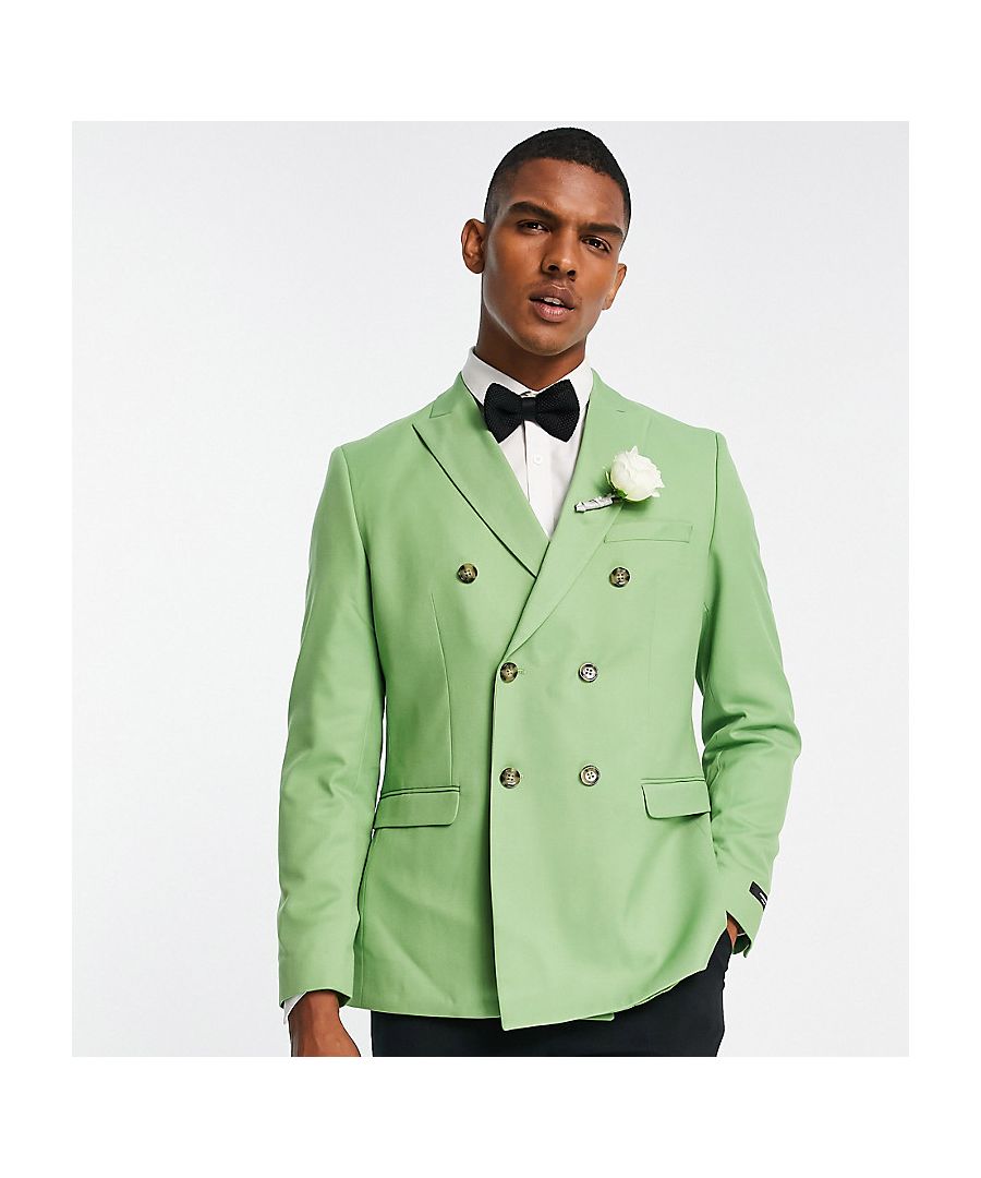 Suit jacket by Jack & Jones Exclusive to ASOS Peak lapels Double-breasted style Button fastenings Side vents Regular fit Sold by Asos