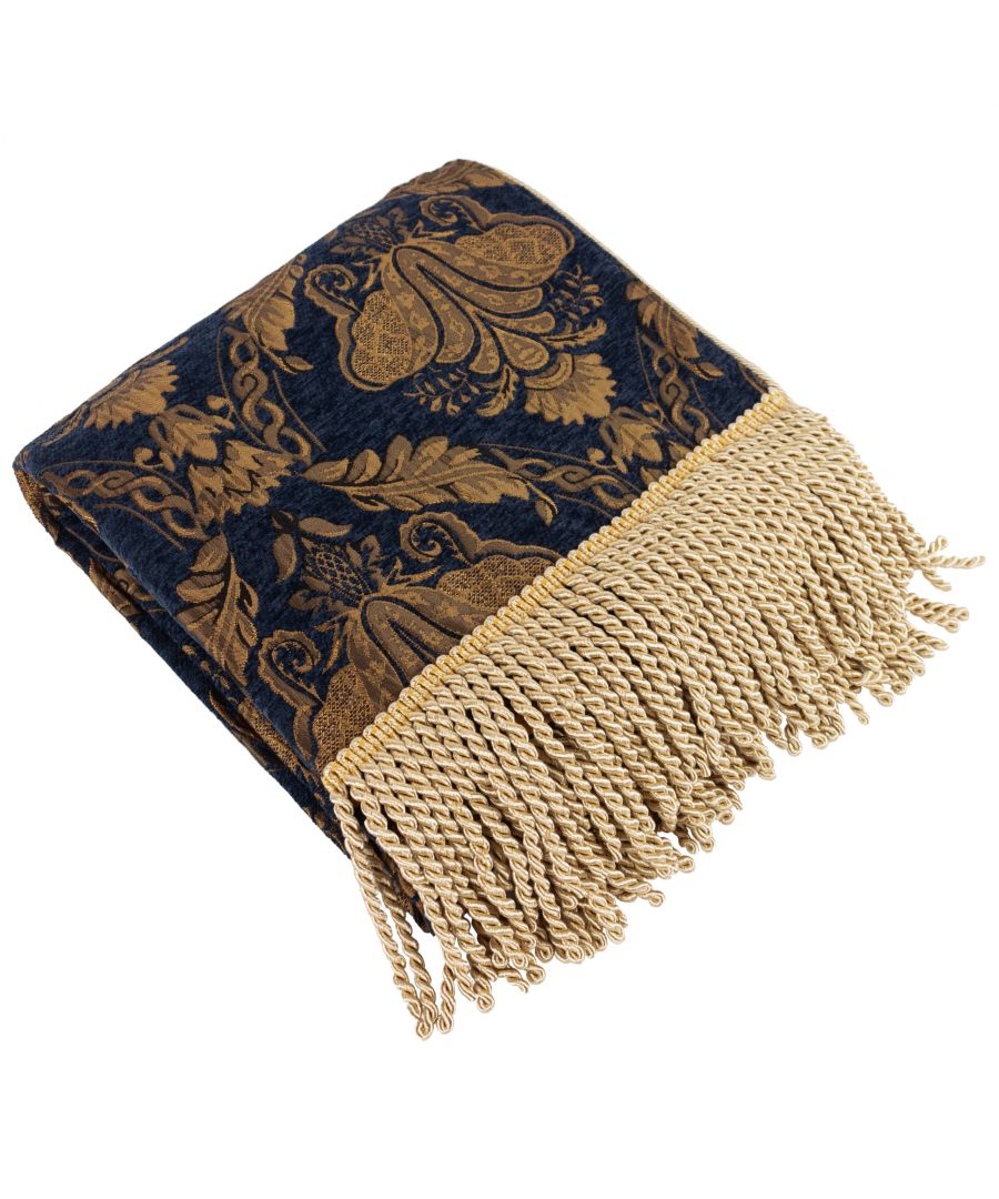 The Shiraz range is the height of opulence. Each piece has an embroidered damask pattern in delicate gold, presented on chenille-style fabric. Complete your bedspread with this gorgeous throw. The Shiraz throw is lined with gold fabric and features twisted fringing on either side. Specifically designed to match the Shiraz bedspread and pillow sham. This luxurious throw must be treated carefully and is only appropriate to dry clean.