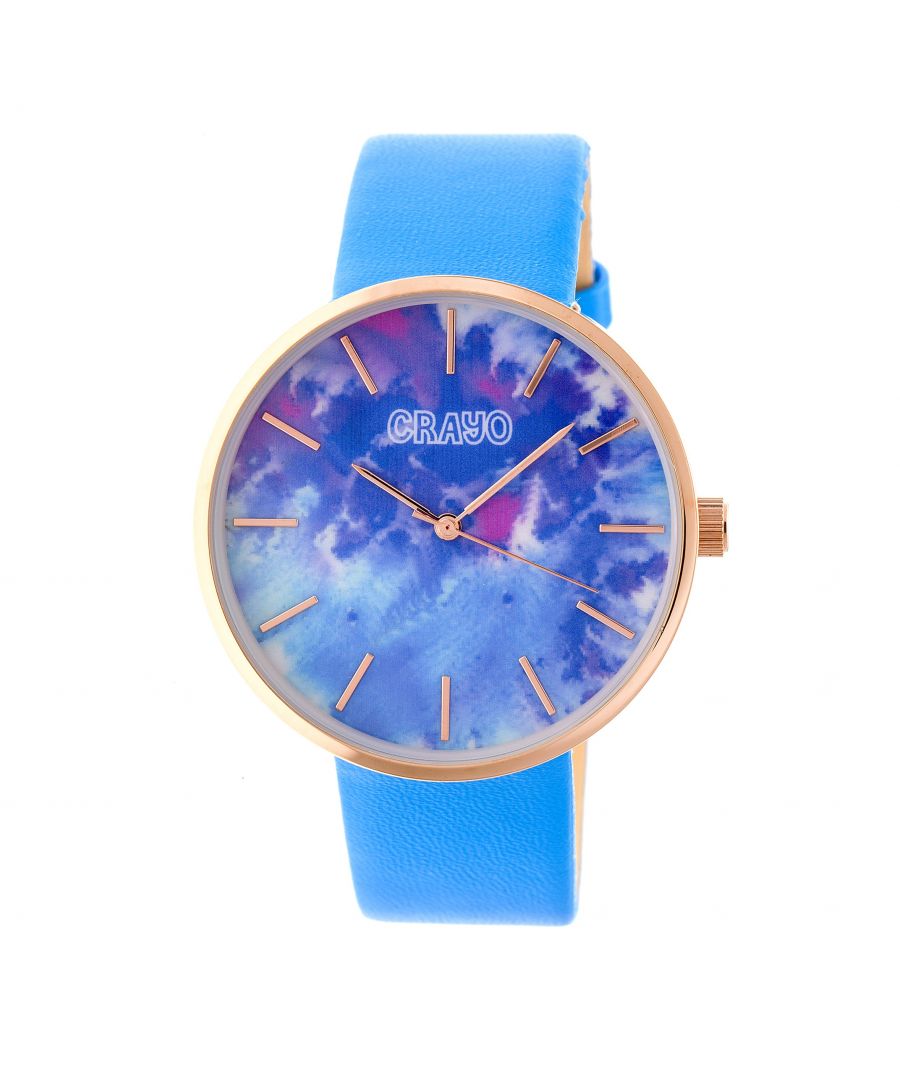 Metal Case; Accurate Japanese Quartz Movement; Non-Glare Scratch-Resistant Mineral Crystal; Custom Tie-Dye Dial; Logo-Engraved Stainless Steel Caseback; Leatherette Strap; Logo-Engraved Stainless Steel Clasp; 42mm Case Diameter; 3ATM Water Resistance;