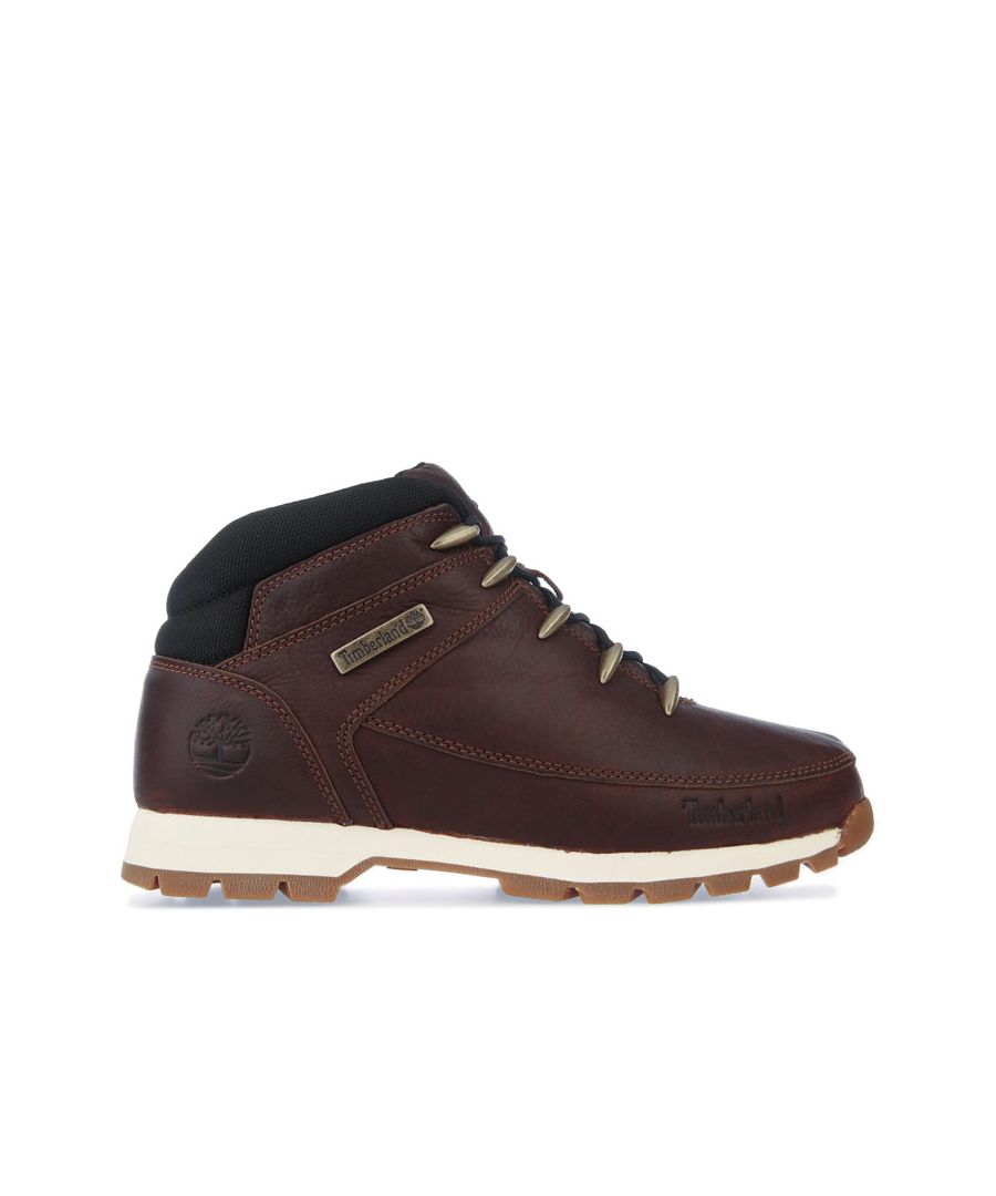 Mens Timberland Euro Sprint Hiker Boots in brown.<BR><BR>- Upper made with premium full-grain Better Leather from a sustainable tannery rated silver for its water  energy and waste management practices. <BR>- Lace-up style. <BR>- Branding to side and tongue.<BR>- Metal lace eyelets. <BR>- Comfortable padded collar.<BR>- Protective rubber toe bumper. <BR>- Upper and lining made with durable ReBOTL™ fabric  50% made from recycled plastic bottles. <BR>- EVA midsole for shock absorption and cushioning. <BR>- Durable rubber lug outsole for grip.<BR>- Leather upper  Textile lining  Synthetic sole.<BR>- Ref: CA2H76