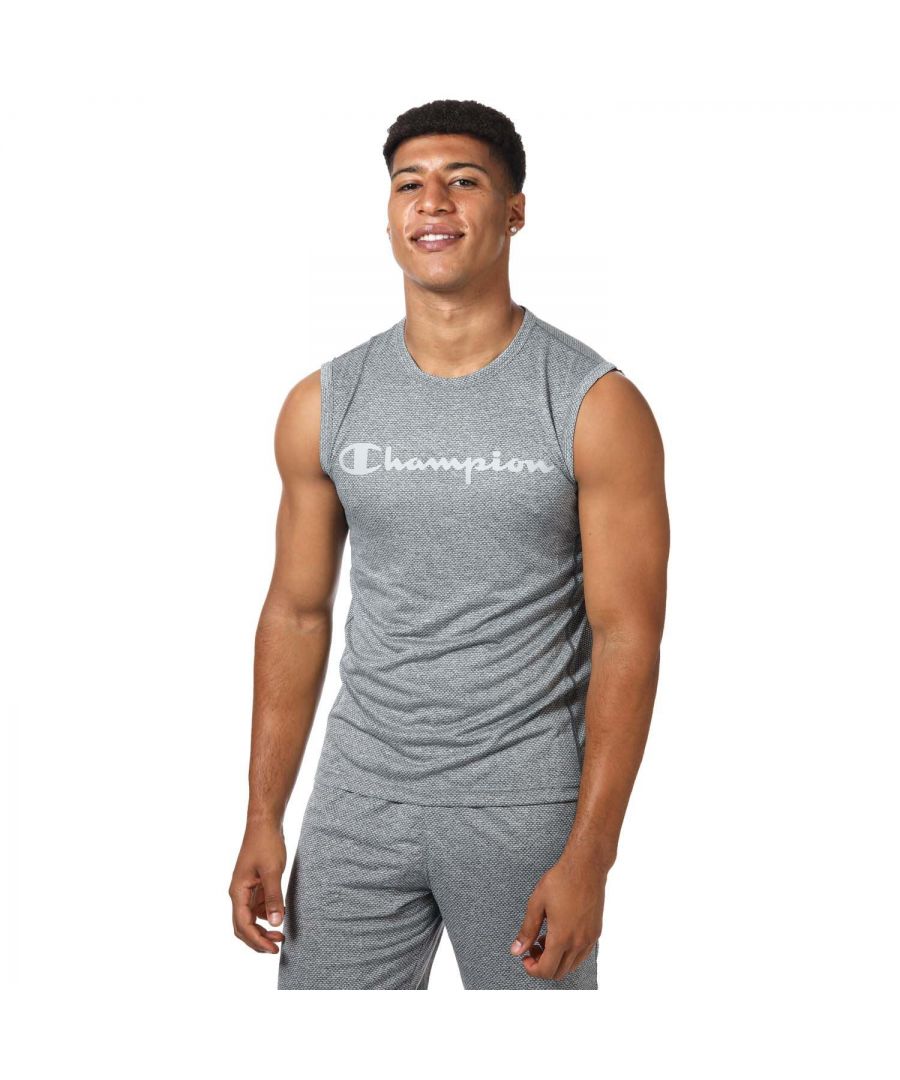Mens Champion Pf Mesh Vest in grey.- Round neck.- Sleeveless.- Antimicrobe and odour control technology.- Reflective big script logo on chest.- Reflective C logo on reverse.- Tonal back neck tape.- Athletic fit.- 100% Polyester.  Machine washable.- Ref: 217091 KZ001
