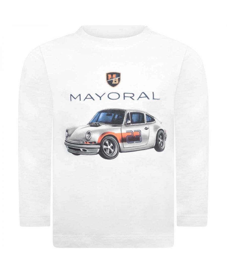 Mayoral Baby Boys White Car Print Top - Ivory - Size 18M