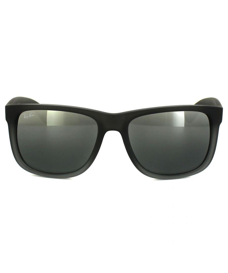 Ray-Ban Sunglasses Justin 4165 852/88 Rubber Grey Silver Mirror Gradient 55mm are inspired by the Original Wayfarer 2140 and are one of the coolest designs throughout the entire Ray-Ban collection. Justin is a bold style that features large, boxy lenses that suit most face shapes and they share the same winged temples as the classic 2140. The propionate plastic frame is super lightweight for comfort and theyâ€™re available in bright, fresh colours as well as the traditional choices. The Ray-Ban Justin is part of the Highstreet collection and are therefore a more affordable choice.