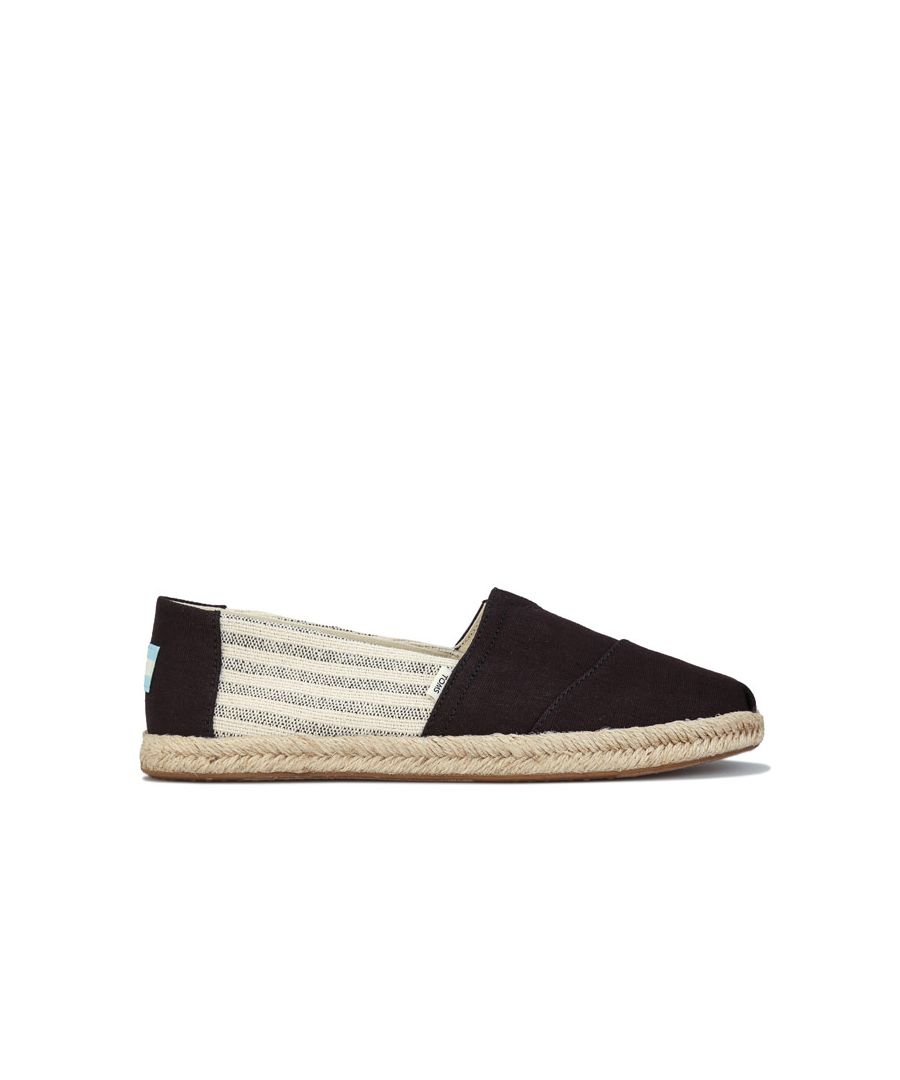 Womens Toms Espadrille Pumps in black.<BR><BR>- Navy ivy league canvas upper.<BR>- Casual slip-on.<BR>- Canvas sockliner.<BR>- Removable insole.<BR>- Espadrille sole.<BR>- Toms branding to side and back of heel.<BR>- Custom TOMS rubber outsole.<BR>- Textile Upper  Textile and Leather Lining  Textile and Synthetic Sole.<BR>- Ref.: 10013470