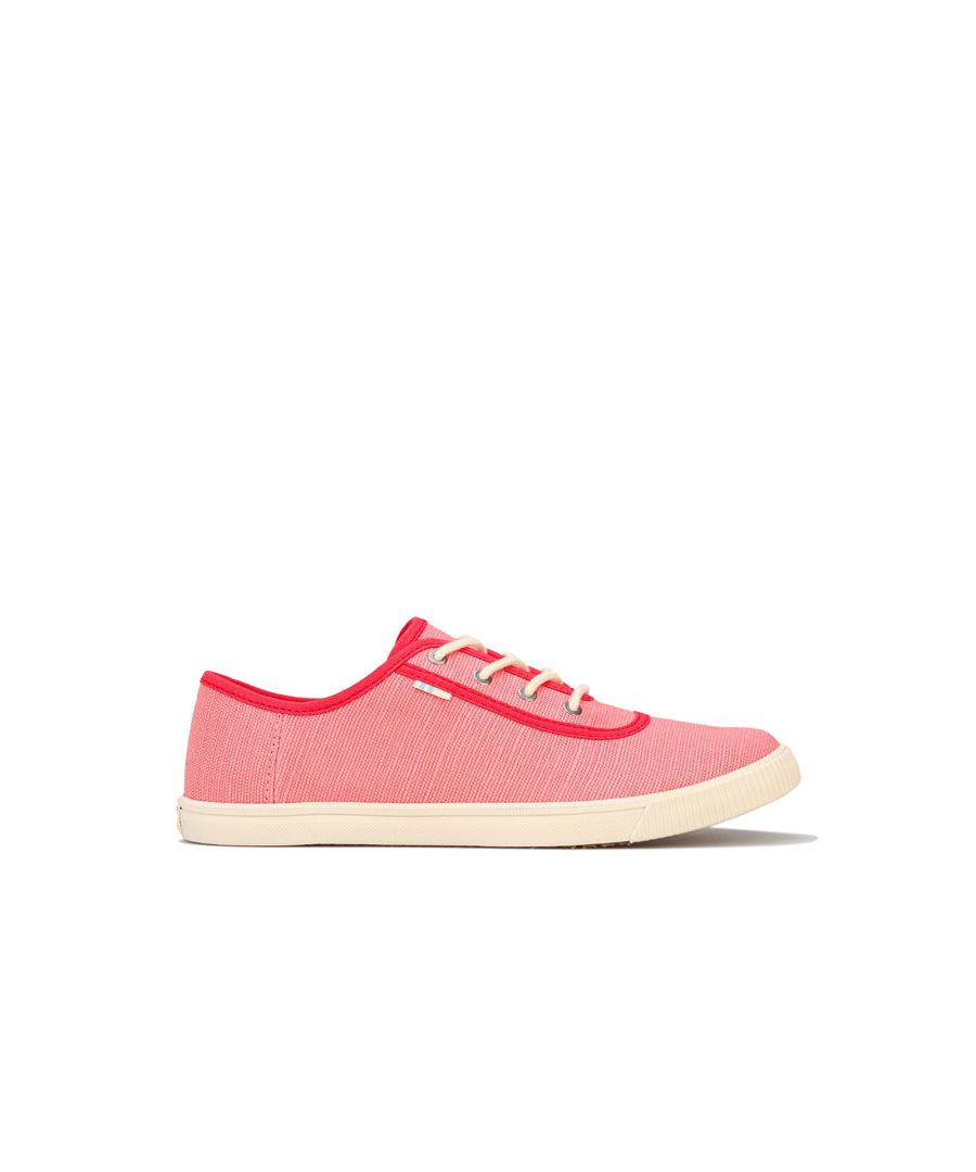 Womens Toms Carmel Heritage Canvas Pumps in strawberry milkshake.<BR><BR>- Heritage canvas upper.<BR>- Lace-up design.<BR>- Comfortable canvas lining.<BR>- OrthoLite cushioned insole.<BR>- Vulcanised rubber outsole.<BR>- Toms branding at back heel.<BR>- Vegan.<BR>- Textile upper  Textile lining  Synthetic and textile sole.<BR>- Ref: 10014131