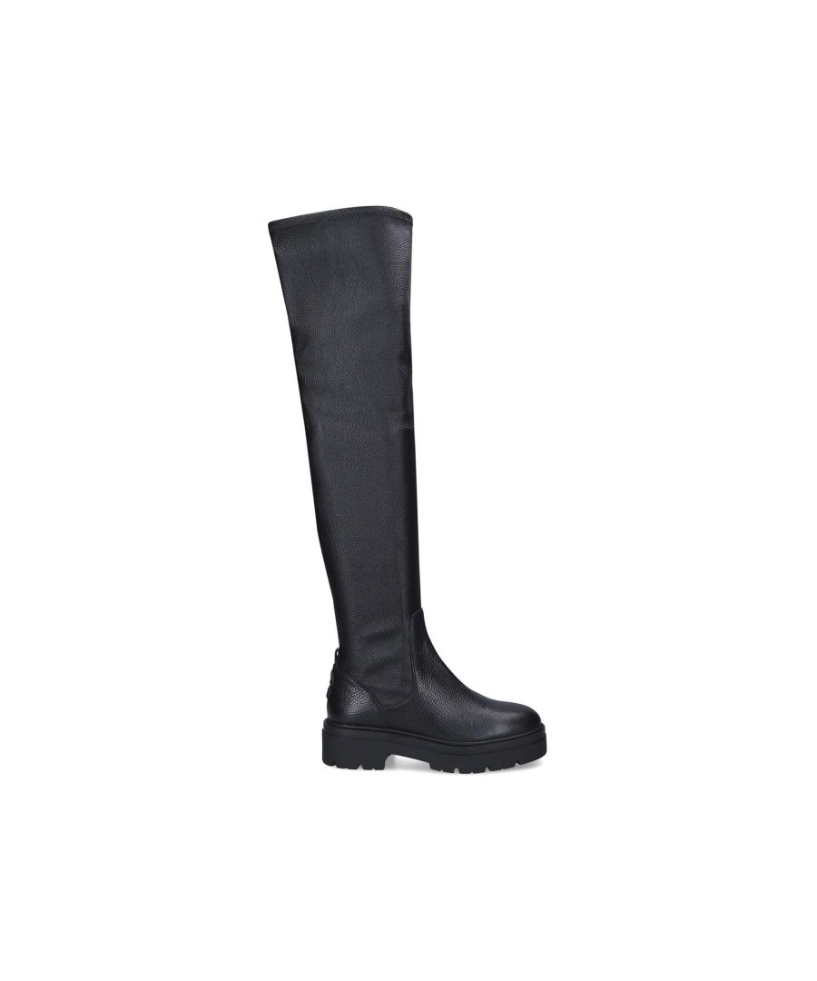 The Sincere is a thigh high boot crafted from black leather. The back of the ankle features a black rubber Icon C stud. Sole height: 30mm. This product features 'All Day Long' technology. Material: Leather.