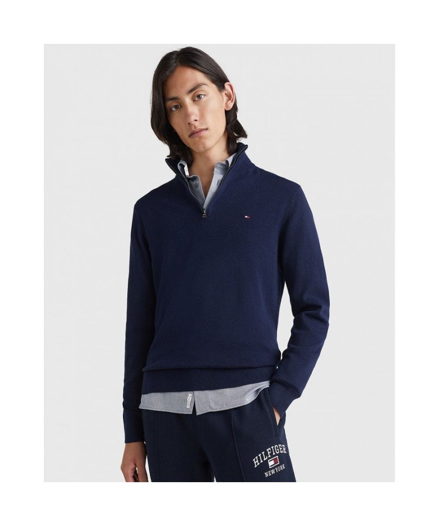 Tommy Hilfiger Organic Cotton Cashmere Mens Zip-Mock Sweater - Blue - Size 3XL