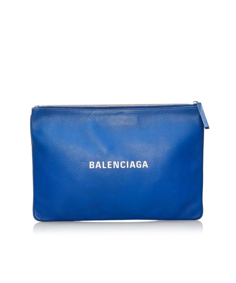 VINTAGE, RRP AS NEW\nThis Balenciaga Everyday Clutch in Blue Calfskin in size W38cm x H25cm x D0.5cm,A.\nBalenciaga Everyday Clutch\nColor: blue\nMaterial: Leather | Calfskin leather\nCondition: very good\nSize: One Size \nSign of wear: No\nSKU: 181301 / 120210237600A002302676 / 120210237600A002302676 \nDimensions:  Length: 0 mm, Width: 380 mm, Height: 250 mm